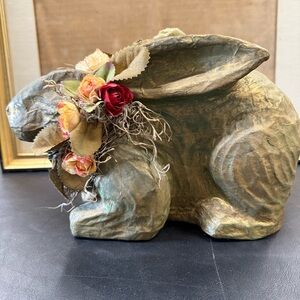 Vintage Paper Maché Floral Bunny Rabbit Victorian Spring Decor Cottage Country